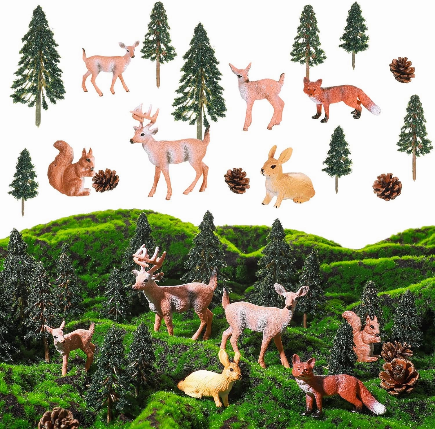Sratte 26 Pcs Forest Animal Figures Diorama Kit, Woodland Creatures Toys Hunting Toys Model Diorama Supplies for Back to School Gift Educational Learning Birthday Gift