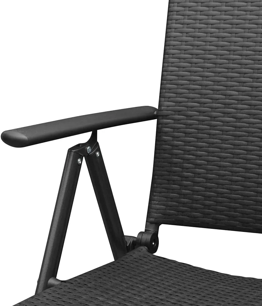 Stackable Folding Patio Chairs 2 Pcs Black Poly Rattan Outdoor Chairs with Aluminum Frame 7-Position Reclining Backrest for Garden Terrace Patio Deck