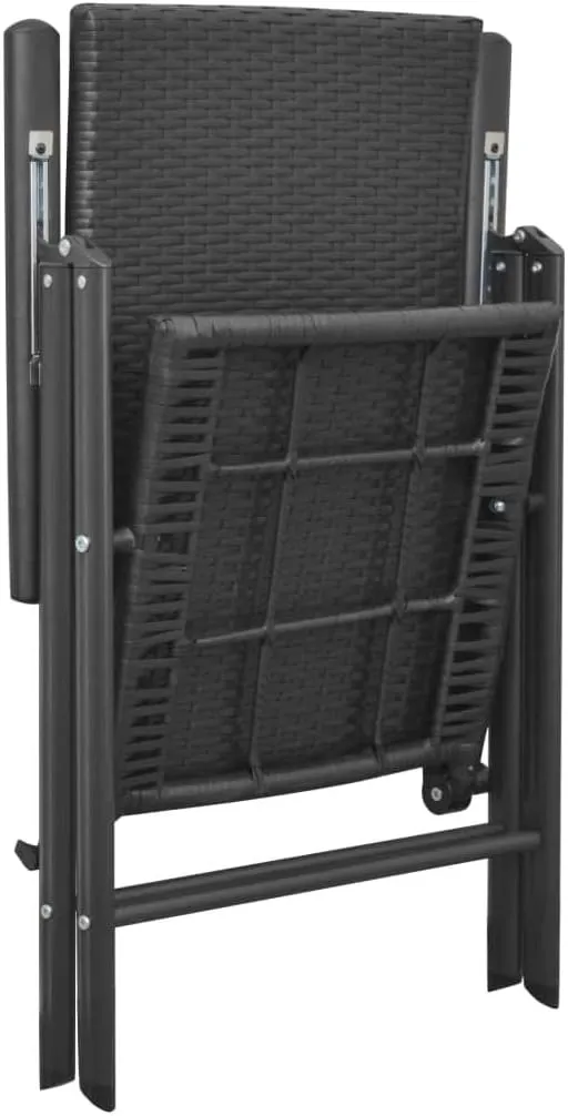 Stackable Folding Patio Chairs 2 Pcs Black Poly Rattan Outdoor Chairs with Aluminum Frame 7-Position Reclining Backrest for Garden Terrace Patio Deck