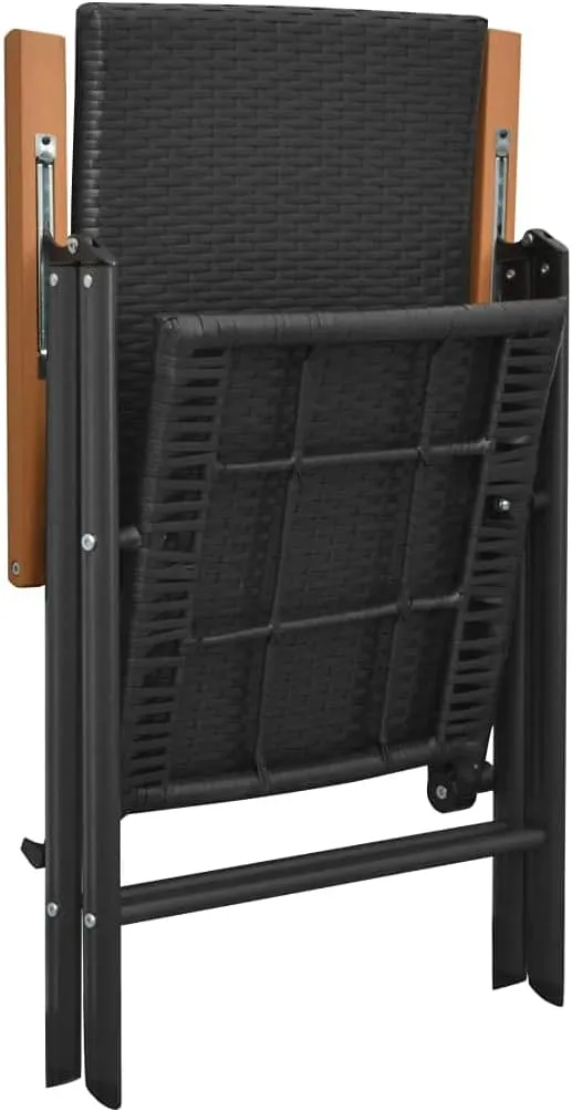 Stackable Folding Patio Chairs Set of 2 - Black Reclining Outdoor Chairs with PE Rattan, WPC Armrests, and Powder-Coated Aluminum Frame for Garden, Terrace, and Patio Use