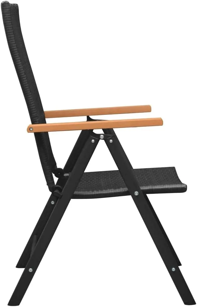 Stackable Folding Patio Chairs Set of 2 - Black Reclining Outdoor Chairs with PE Rattan, WPC Armrests, and Powder-Coated Aluminum Frame for Garden, Terrace, and Patio Use
