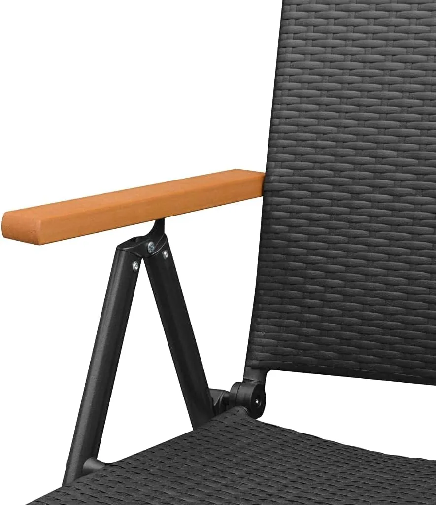 Stackable Folding Patio Chairs Set of 2 - Black Reclining Outdoor Chairs with PE Rattan, WPC Armrests, and Powder-Coated Aluminum Frame for Garden, Terrace, and Patio Use