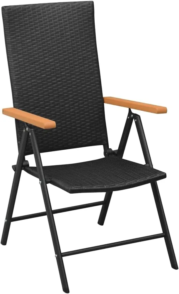Stackable Folding Patio Chairs Set of 2 - Black Reclining Outdoor Chairs with PE Rattan, WPC Armrests, and Powder-Coated Aluminum Frame for Garden, Terrace, and Patio Use