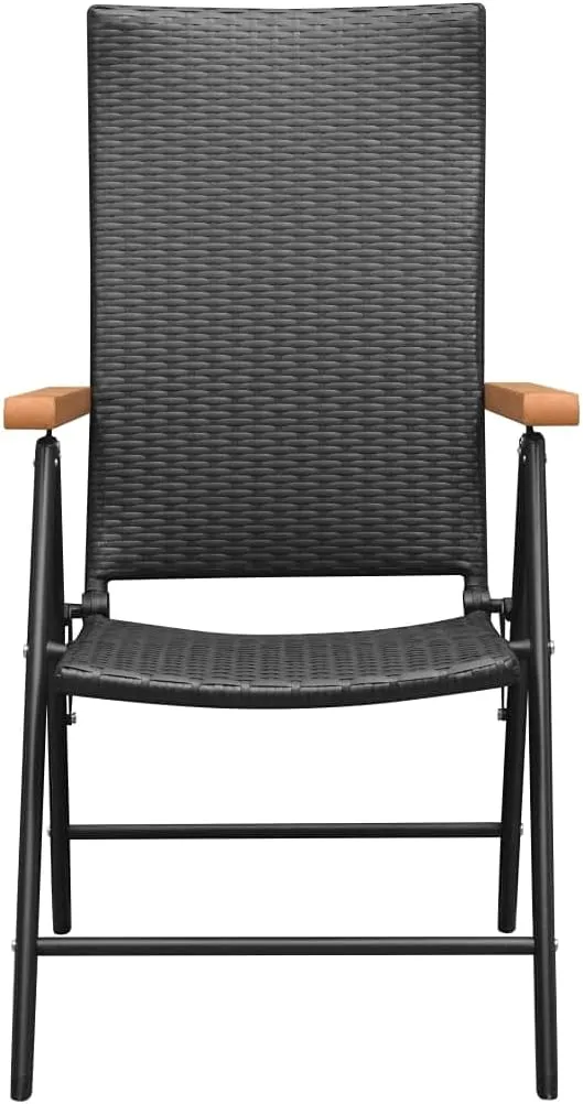 Stackable Folding Patio Chairs Set of 2 - Black Reclining Outdoor Chairs with PE Rattan, WPC Armrests, and Powder-Coated Aluminum Frame for Garden, Terrace, and Patio Use