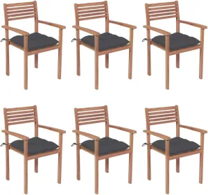 Stackable Patio Chairs with Cushions 6 Pcs Solid Teak Wood Outdoor Dining Chairs for Garden Backyard Porch Deck