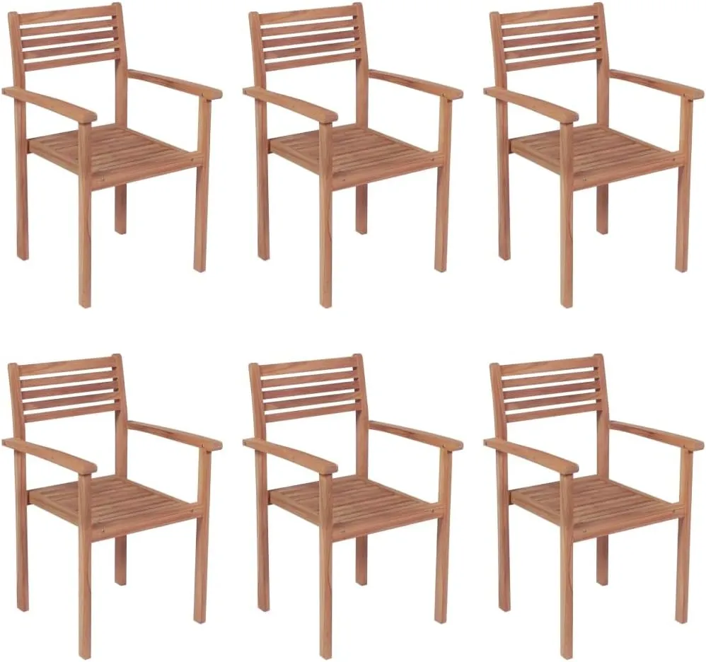 Stackable Patio Chairs with Cushions 6 Pcs Solid Teak Wood Outdoor Dining Chairs for Garden Backyard Porch Deck