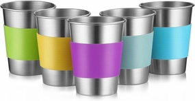 Stainless Steel Cups, 12 Oz Metal Drinking Glasses for Kids and Adults, Metal Pint Cup Tumblers, Set of 5, Unbreakable and Stackable