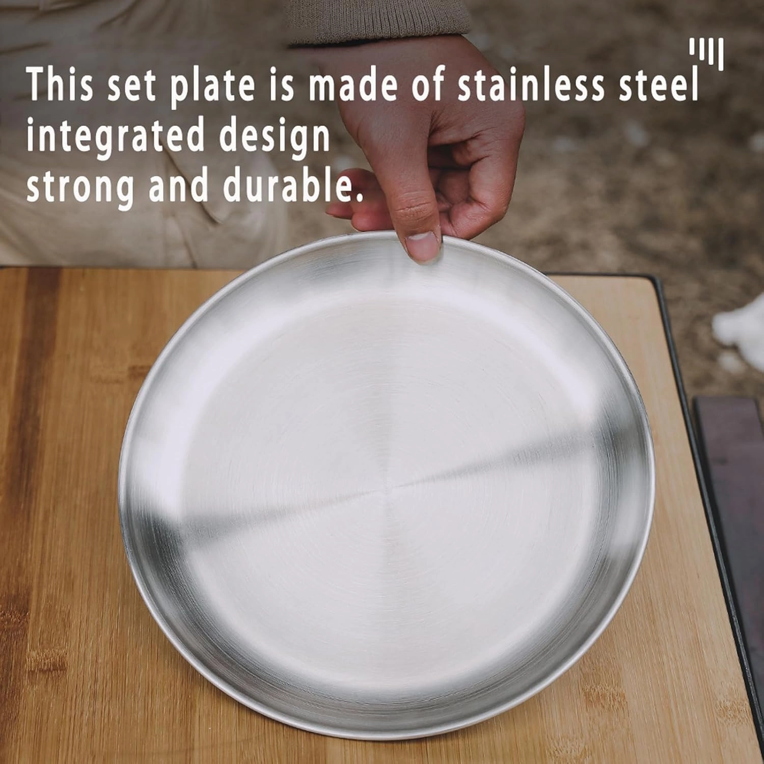 Stainless Steel Plates Dishes Saucer Metal Stackable Serving Plates Outdoor Camping Home Food Tray Round Dinnerware Hiking Backpacking Travel Portable Durable Tableware (5 PCS/SET)