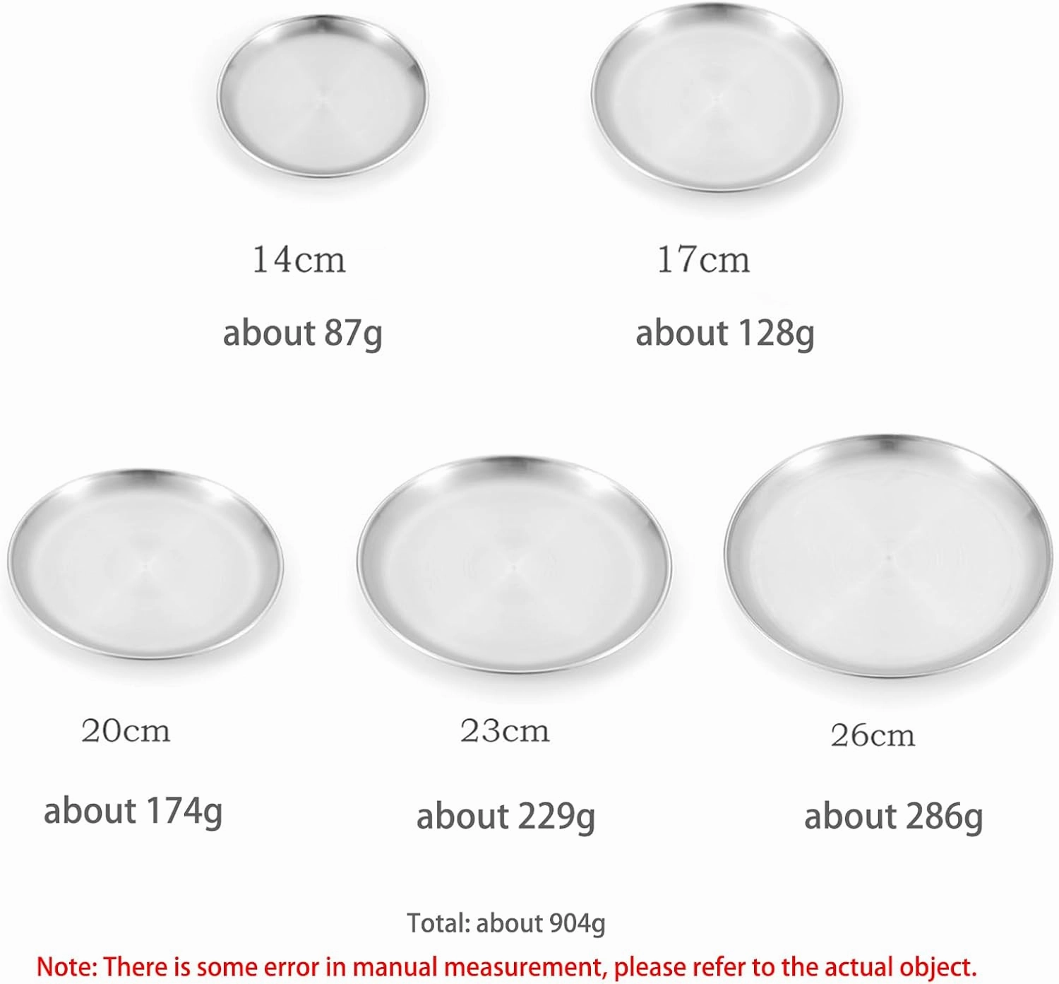 Stainless Steel Plates Dishes Saucer Metal Stackable Serving Plates Outdoor Camping Home Food Tray Round Dinnerware Hiking Backpacking Travel Portable Durable Tableware (5 PCS/SET)