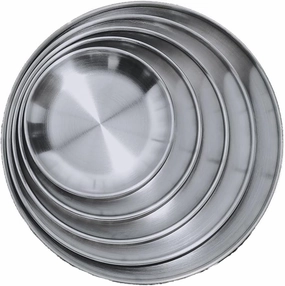 Stainless Steel Plates Dishes Saucer Metal Stackable Serving Plates Outdoor Camping Home Food Tray Round Dinnerware Hiking Backpacking Travel Portable Durable Tableware (5 PCS/SET)