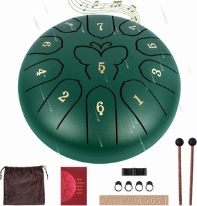 Steel Tongue Drum 11 Notes 6 Inch Rain Drum for Garden Outside Steel Drum for Rain Music Instruments Music Education Meditation Yoga Gifts with Travel Bag, Music Book, Drumsticks, Holder