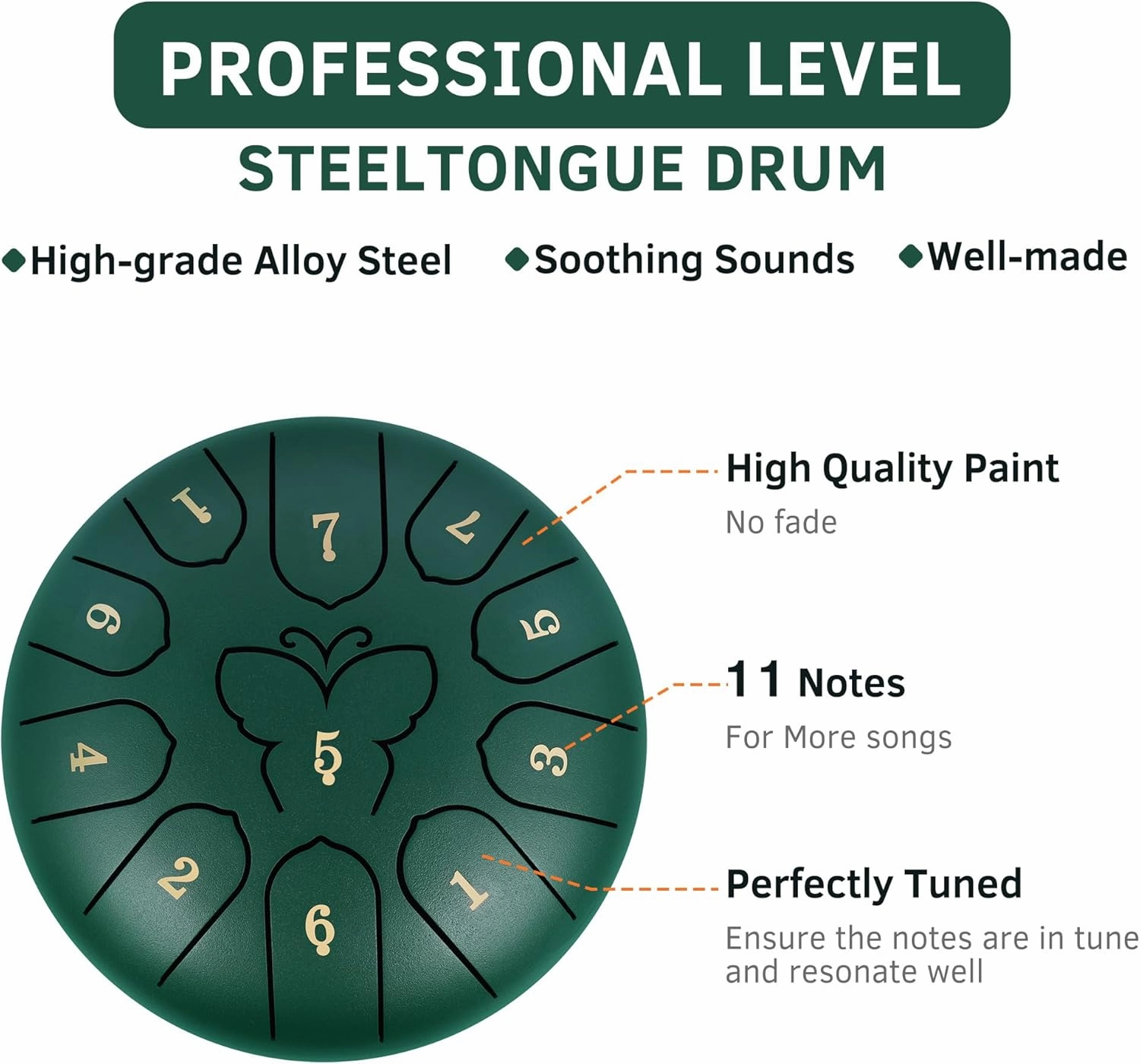 Steel Tongue Drum 11 Notes 6 Inch Rain Drum for Garden Outside Steel Drum for Rain Music Instruments Music Education Meditation Yoga Gifts with Travel Bag, Music Book, Drumsticks, Holder