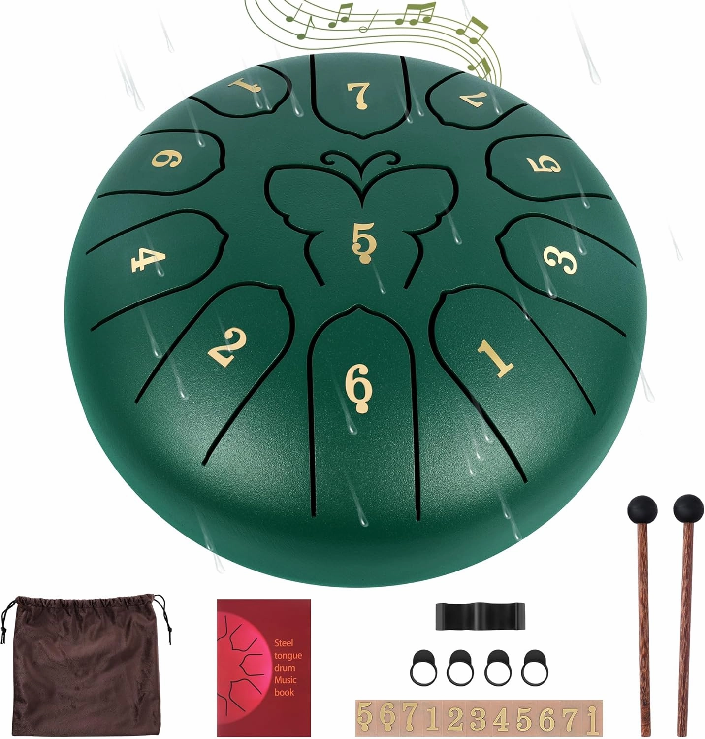 Steel Tongue Drum 11 Notes 6 Inch Rain Drum for Garden Outside Steel Drum for Rain Music Instruments Music Education Meditation Yoga Gifts with Travel Bag, Music Book, Drumsticks, Holder