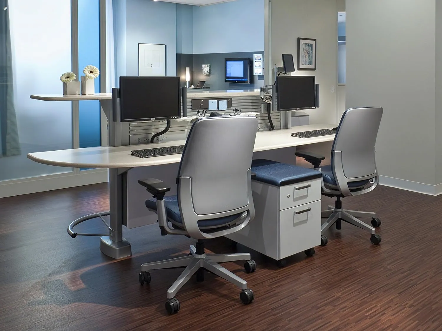 Steelcase Amia Ergonomic Office Chair with Adjustable Back Tension and Arms | Flexible Lumbar with Sliding Seat | Black Frame and Black Leather