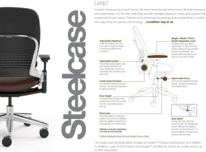 Steelcase Leap Desk Task Chair in Buzz2 5F17 Black Fabric - 4-Way Highly Adjustable Arms - Black Frame and 7" Tall Seat Height Base - Soft Dual Wheel Hard Floor Casters