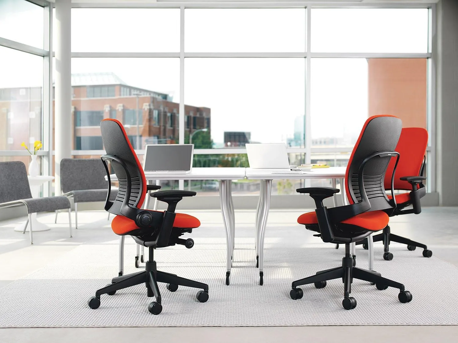 Steelcase Leap V2 Desk Chair in Buzz2 Alpine Fabric - 4-Way Highly Adjustable Arms - Black Frame and Base - Soft Dual Wheel Hard Floor Casters