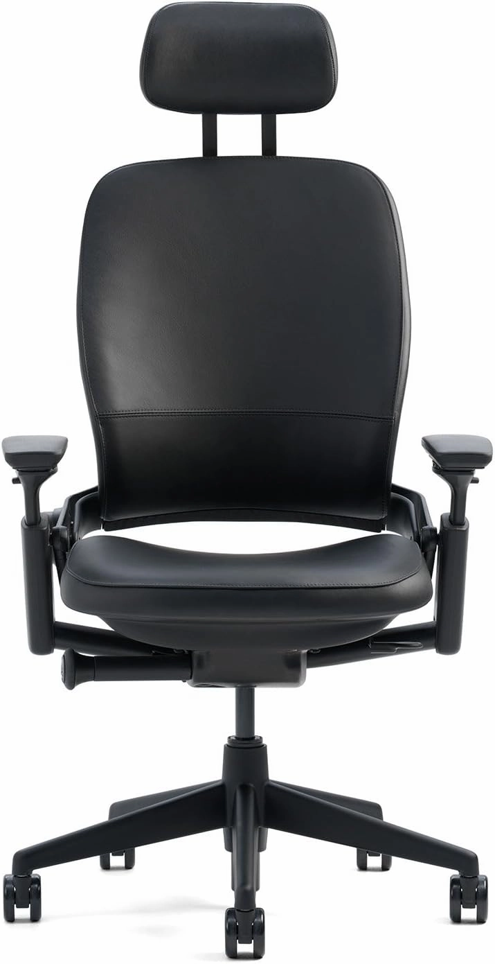 Steelcase Leap Desk Chair V2 with Headrest in Buzz2 Chocolate Fabric - 4-Way Highly Adjustable Arms - Black Frame and Base - Soft Dual Wheel Hard Floor Casters