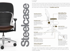 Steelcase Leap Desk Task Chair in Buzz2 5G58 Chocolate Fabric with Headrest - 4-Way Highly Adjustable Arms - Black Frame and Base - Standard Carpet Casters