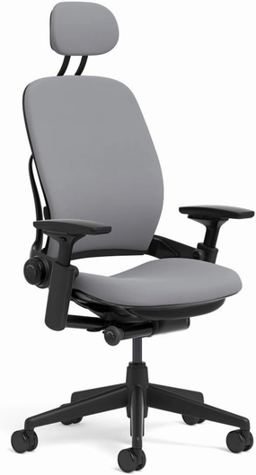 Steelcase Leap Task Chair: Black Base - 4D Adjustable Arms - Headrest - Hard Floor Casters