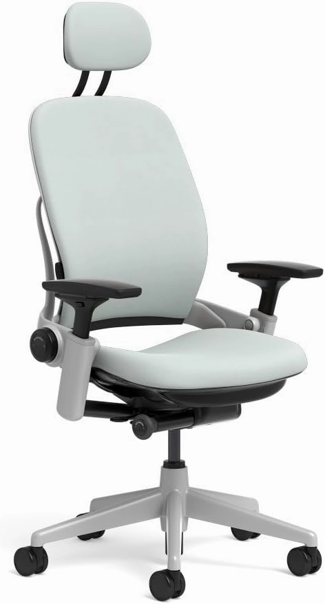 Steelcase Leap Task Chair: Platinum Base - 4D Adjustable Arms - Headrest - Standard Carpet Casters