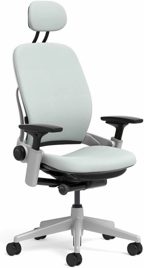 Steelcase Leap Task Chair: Platinum Base - 4D Adjustable Arms - Headrest - Standard Carpet Casters