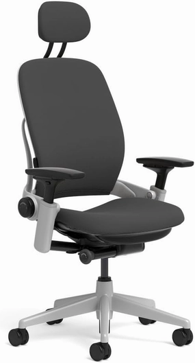 Steelcase Leap Task Chair: Platinum Base - 4D Adjustable Arms - Headrest - Standard Carpet Casters