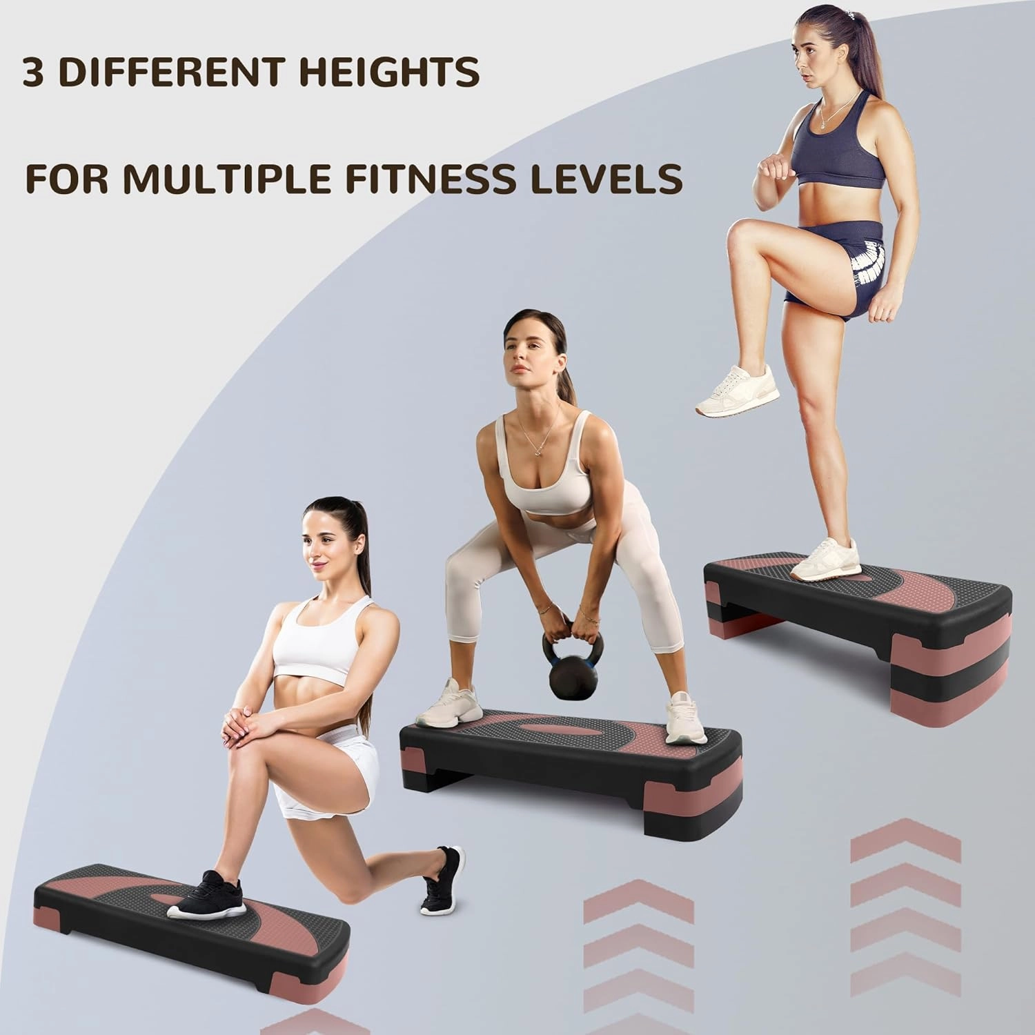 Step Aerobic Platform, Exercise Step with 5 levels Adjustable Height, 4 Stackable Risers, Fitness Training Workout Stepper for Home Gym, Cardio Strength, Multiple Options
