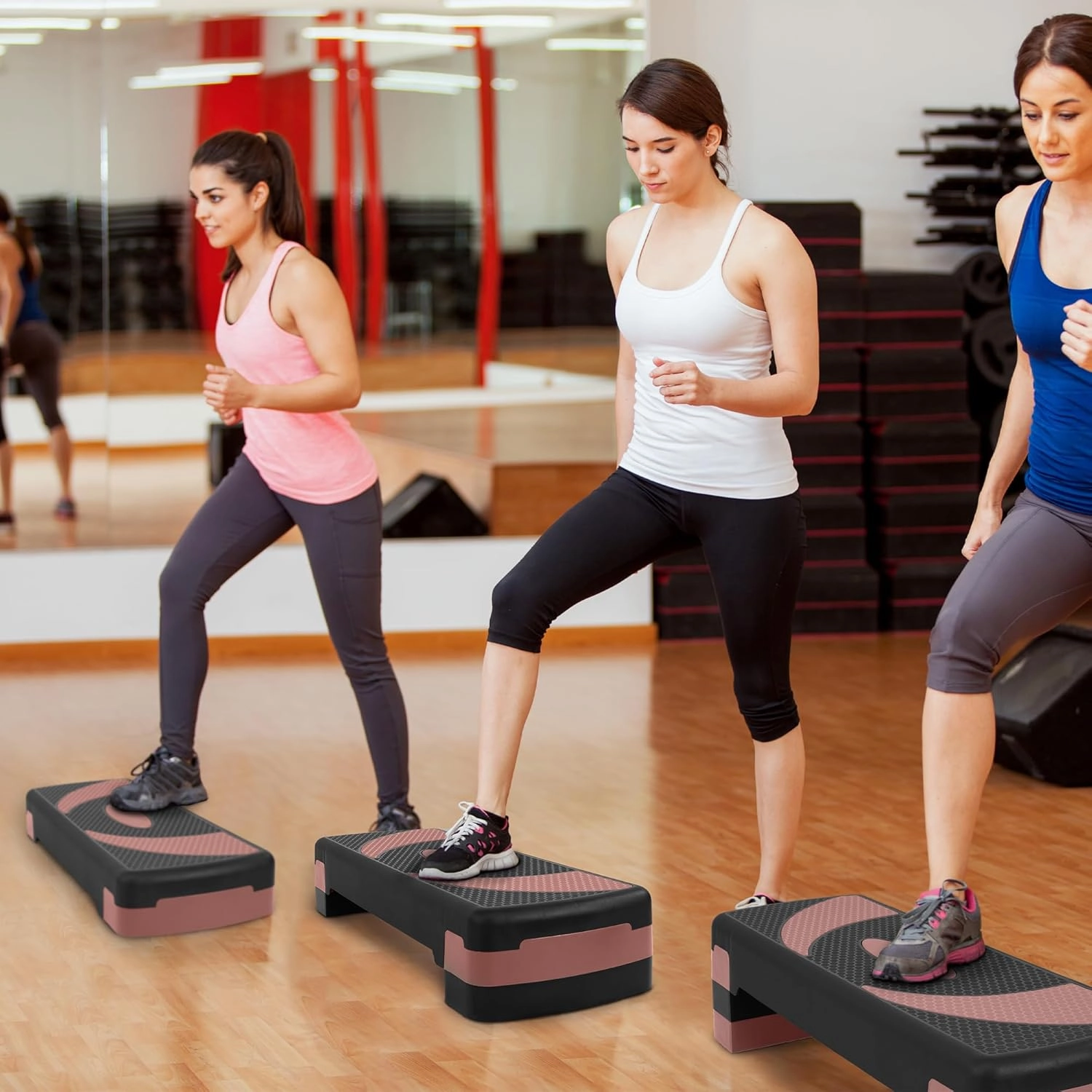 Step Aerobic Platform, Exercise Step with 5 levels Adjustable Height, 4 Stackable Risers, Fitness Training Workout Stepper for Home Gym, Cardio Strength, Multiple Options