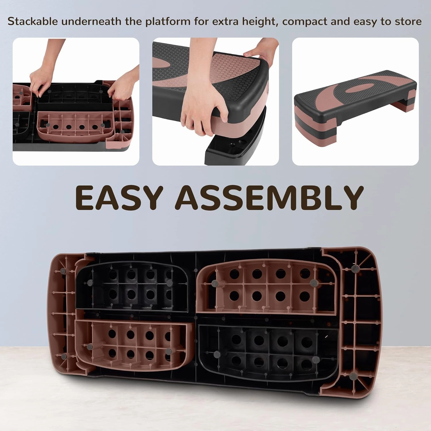 Step Aerobic Platform, Exercise Step with 5 levels Adjustable Height, 4 Stackable Risers, Fitness Training Workout Stepper for Home Gym, Cardio Strength, Multiple Options
