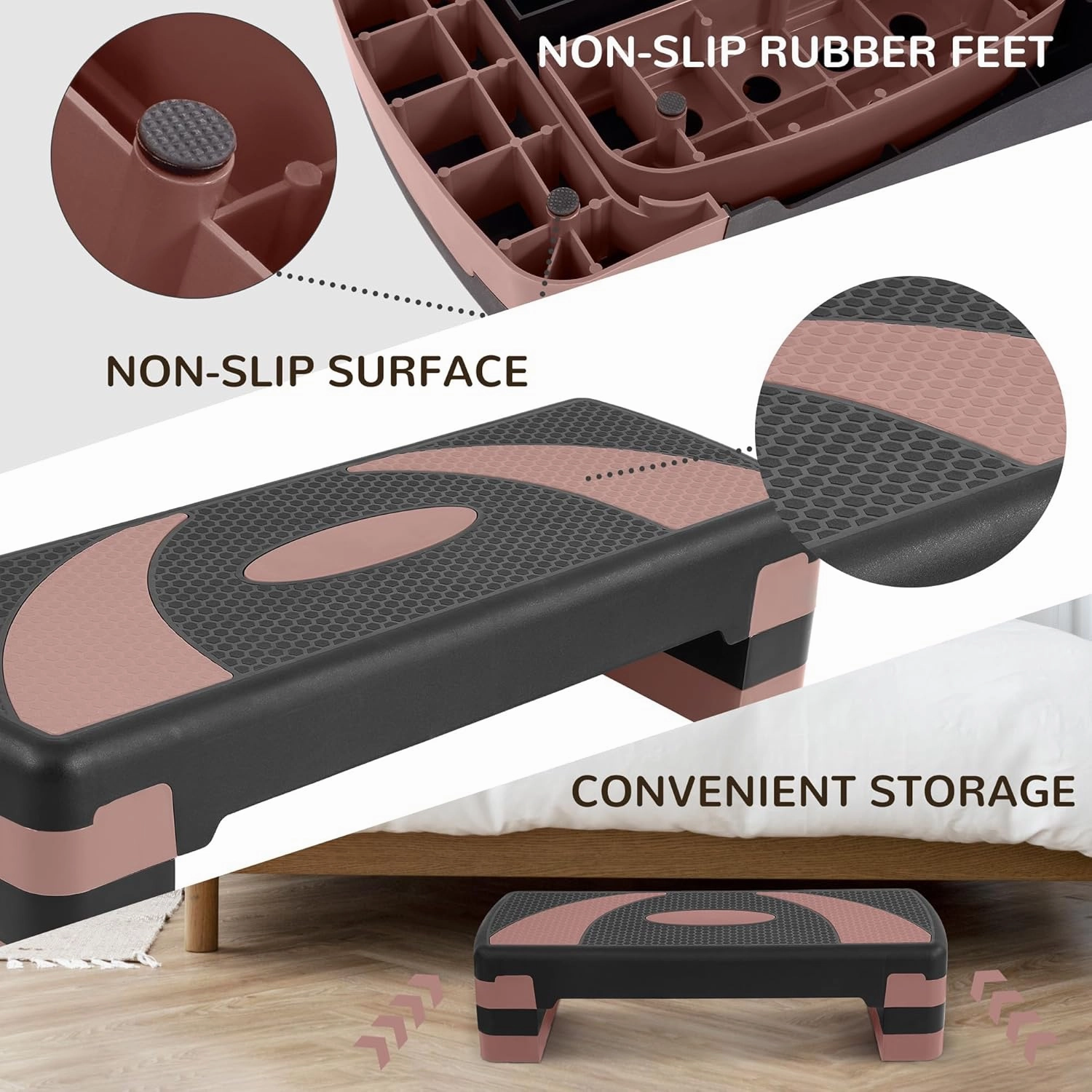 Step Aerobic Platform, Exercise Step with 5 levels Adjustable Height, 4 Stackable Risers, Fitness Training Workout Stepper for Home Gym, Cardio Strength, Multiple Options