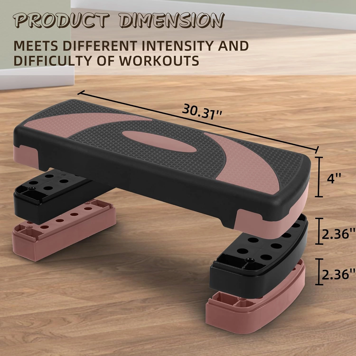 Step Aerobic Platform, Exercise Step with 5 levels Adjustable Height, 4 Stackable Risers, Fitness Training Workout Stepper for Home Gym, Cardio Strength, Multiple Options