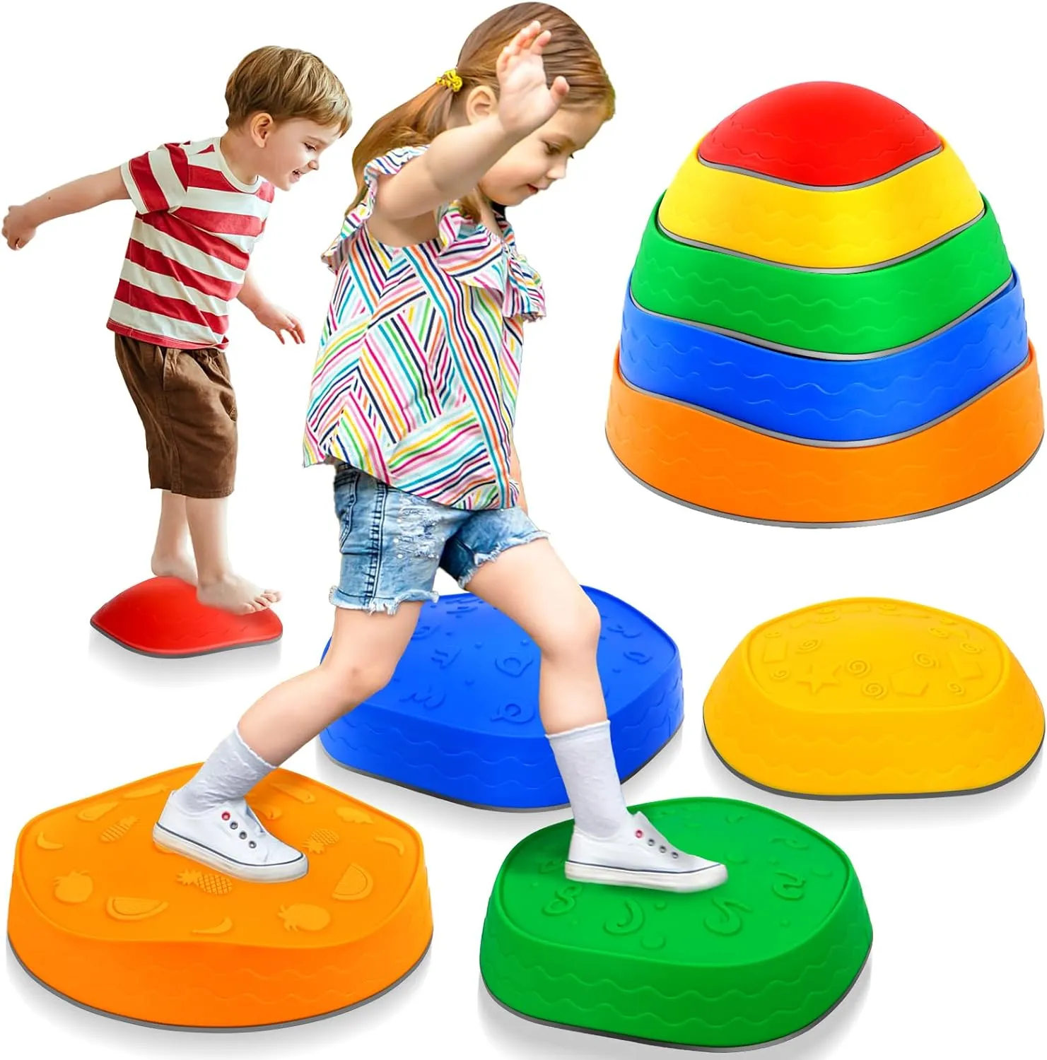 Stepping Stones for Kids 5Pcs Non-Slip PP Toddler Stepping Stones Balance Stepping Stones Kids Stepping Stones for Promoting Balance & Coordination Skills Indoor Outdoor Play Sensory Stepping Stones