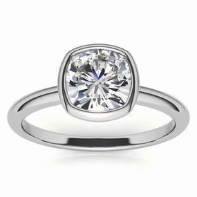 Sterling Silver Cushion-Cut Diamond Adjustable  Engagement White Gold Ring For Woman