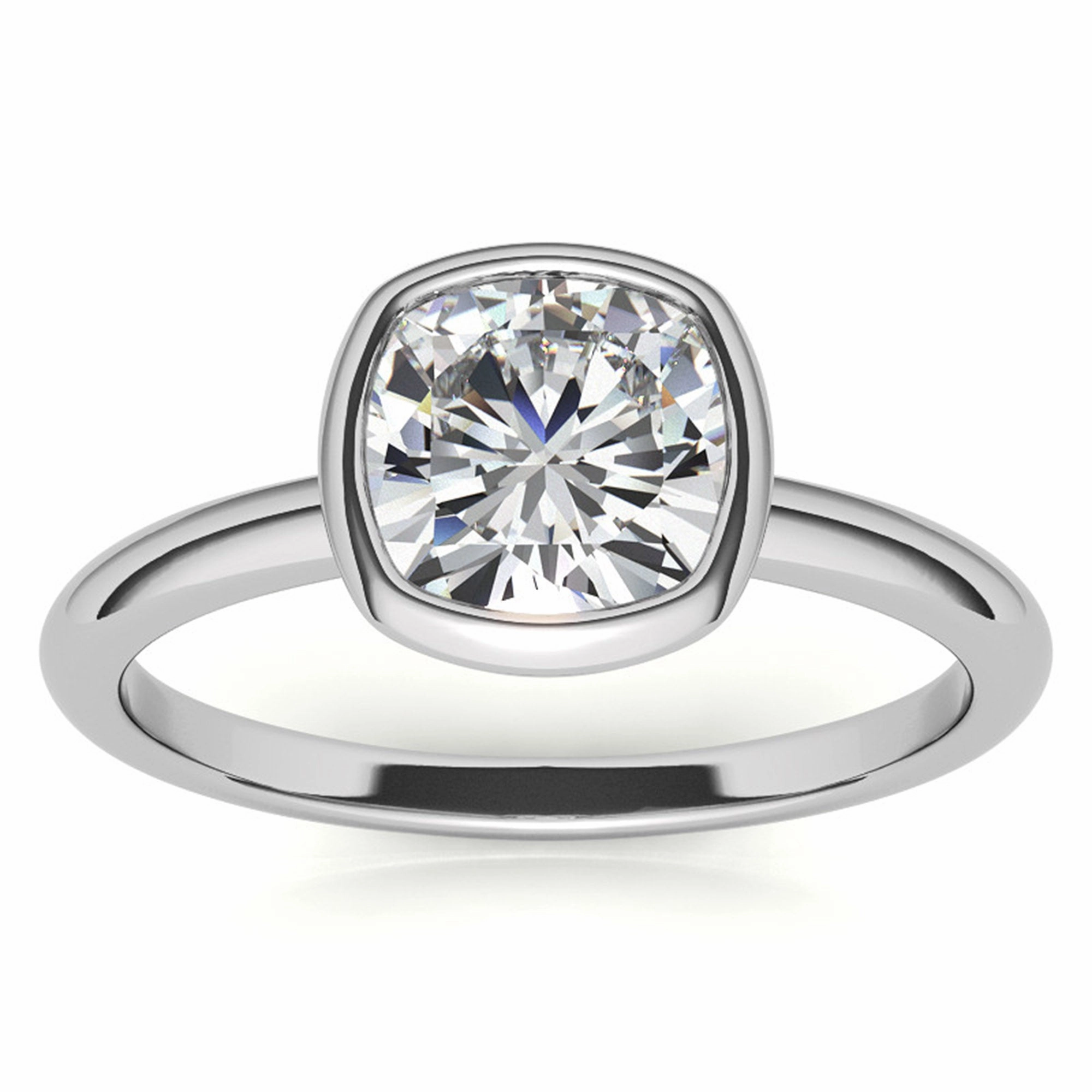 Sterling Silver Cushion-Cut Diamond Adjustable  Engagement White Gold Ring For Woman