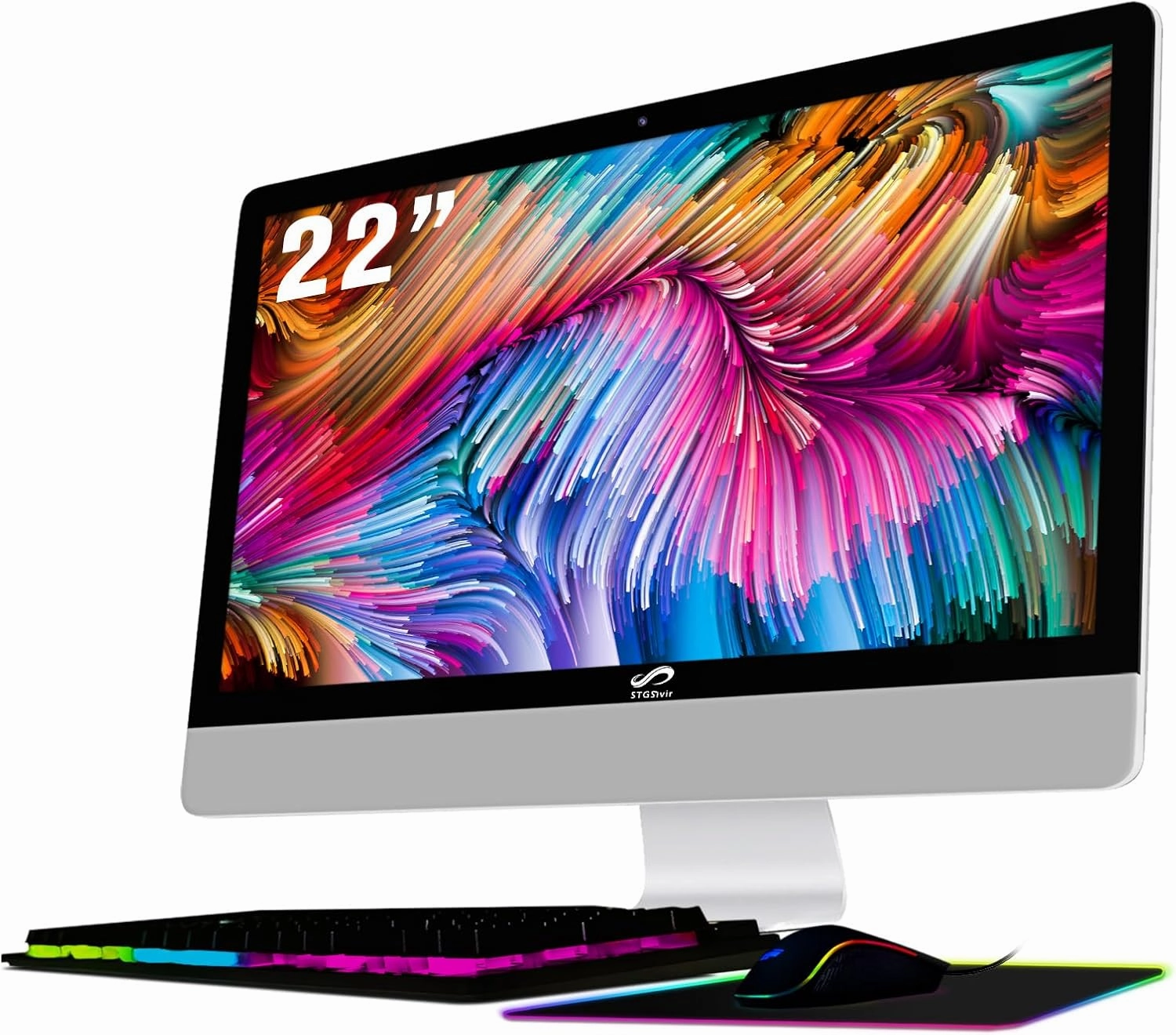 STGSivir All in One Desktop Computer, 22" FHD Display, Intel Core i5 2.9G up to 3.6G, 16G, 512G SSD, WiFi, BT 5.0, RGB Keyboard & Mouse & Mouse Pad, Webcam, Windows 10 Home