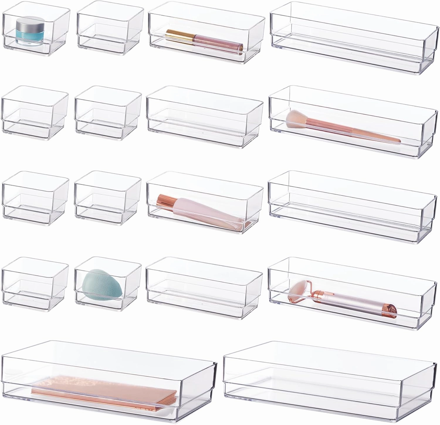 STORi SimpleSort 18-Piece Stackable Clear Drawer Organizer Set | Multi-size Trays | Makeup Vanity Storage Bins and Office Desk Drawer Dividers | Made in USA