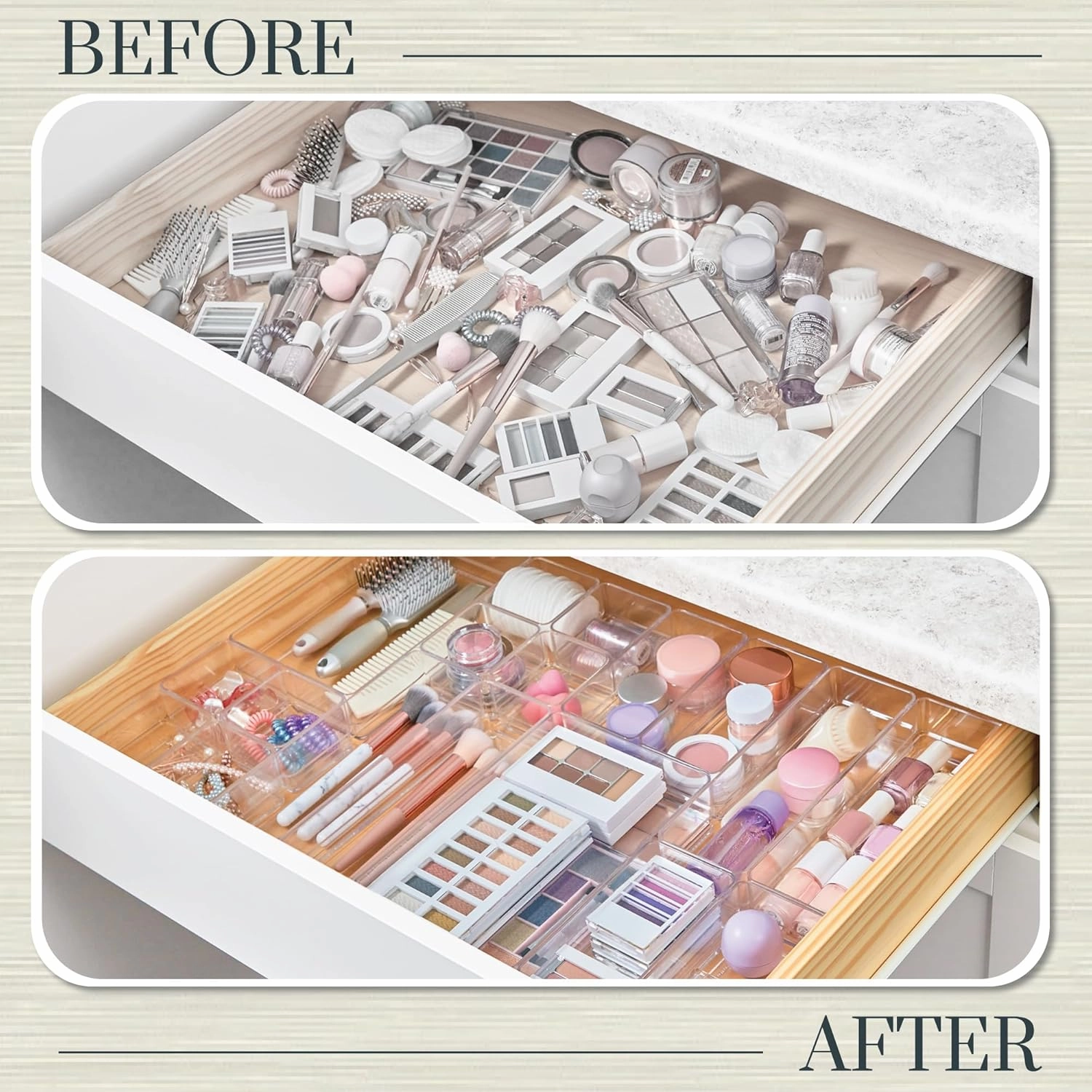 STORi SimpleSort 18-Piece Stackable Clear Drawer Organizer Set | Multi-size Trays | Makeup Vanity Storage Bins and Office Desk Drawer Dividers | Made in USA