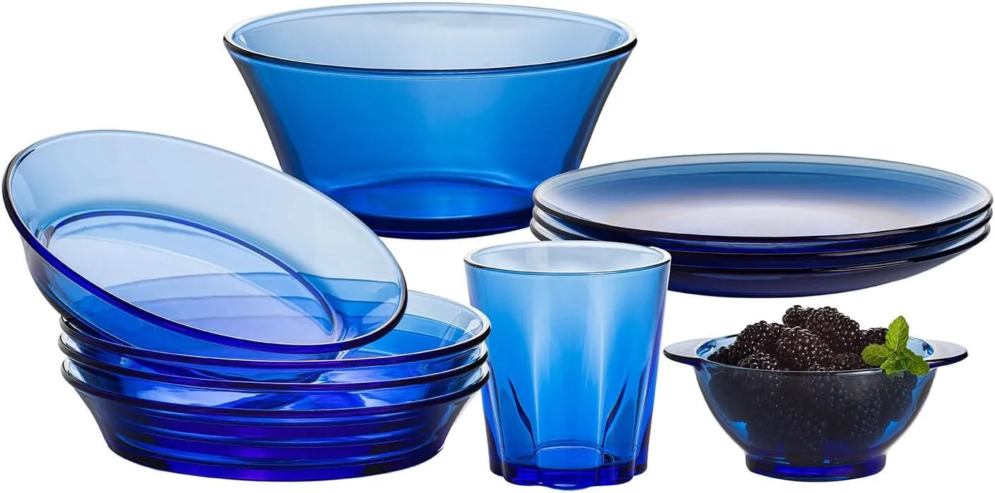 STPGoods Glass Dinner Plates - Set of 4, Blue Cobalt Transparent Glass Eating Plates, Circular Glass Dinnerware for Salad, Bread, Dinner (7.8-Inch Salad Plate Set, Set of 4)