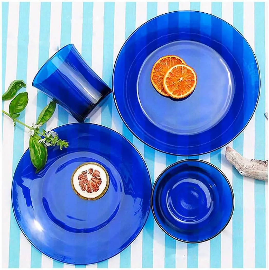 STPGoods Glass Dinner Plates - Set of 4, Blue Cobalt Transparent Glass Eating Plates, Circular Glass Dinnerware for Salad, Bread, Dinner (7.8-Inch Salad Plate Set, Set of 4)
