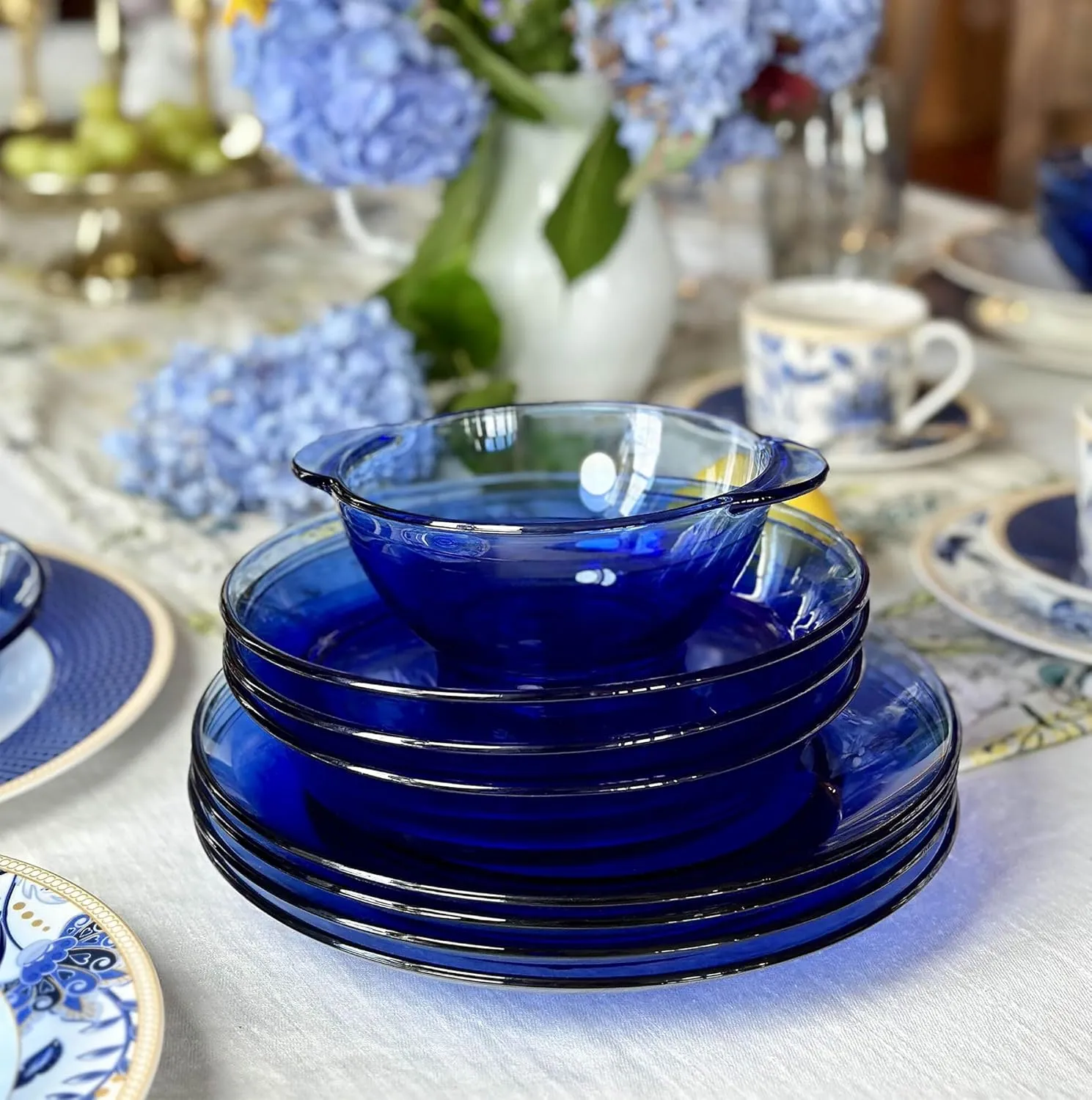 STPGoods Glass Dinner Plates - Set of 4, Blue Cobalt Transparent Glass Eating Plates, Circular Glass Dinnerware for Salad, Bread, Dinner (7.8-Inch Salad Plate Set, Set of 4)