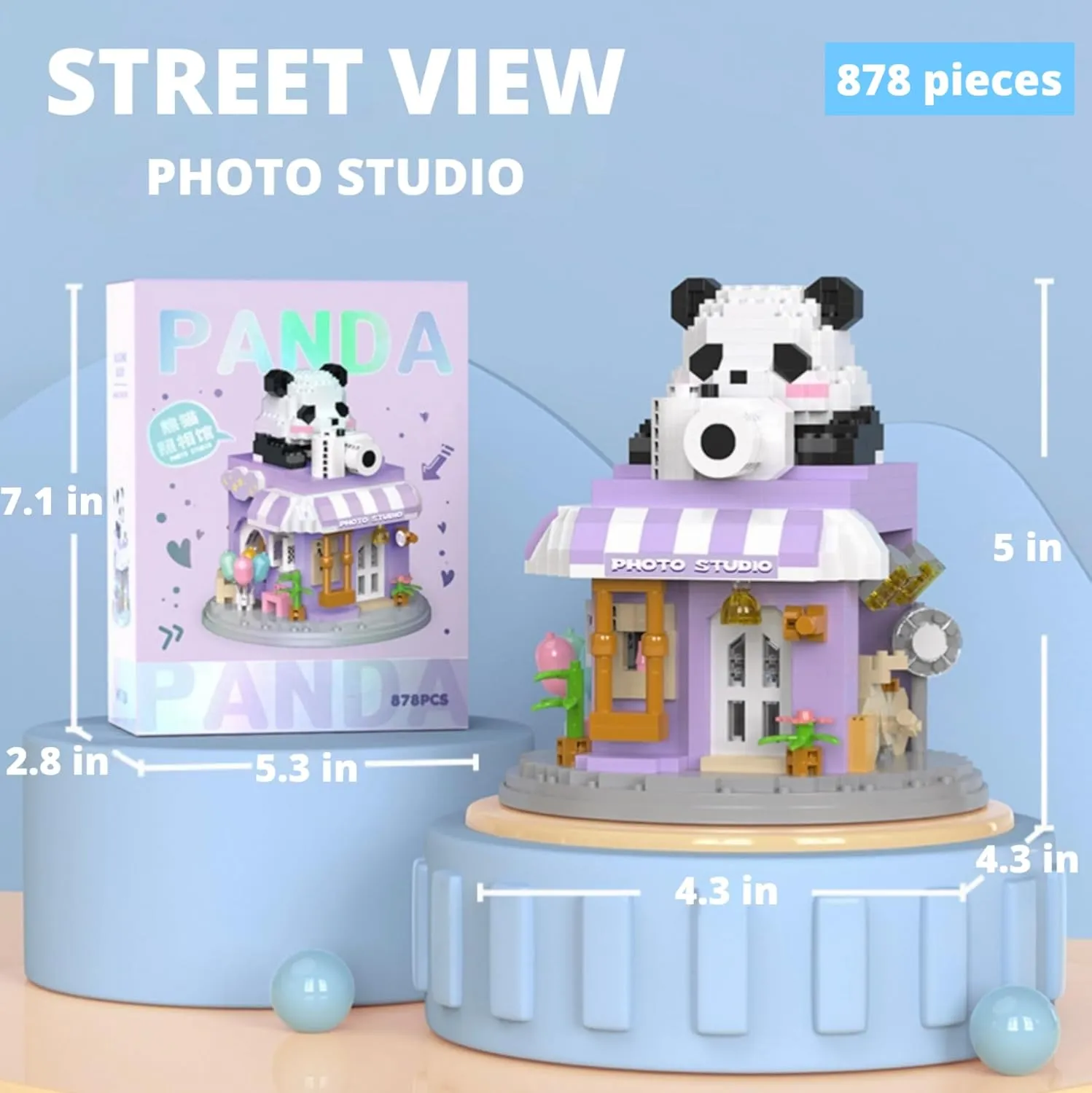 Street View Photo Studio Mini Building Blocks,878 Pieces Cute Panda Animal Micro Building Sets,Simulation Architecture Construction Toy,Creative Gifts for Adults Boys Girls 12 