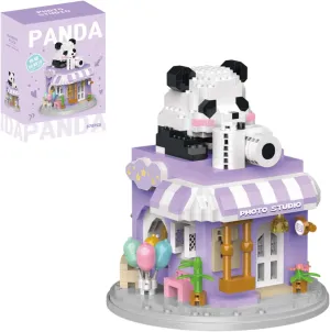 Street View Photo Studio Mini Building Blocks,878 Pieces Cute Panda Animal Micro Building Sets,Simulation Architecture Construction Toy,Creative Gifts for Adults Boys Girls 12 