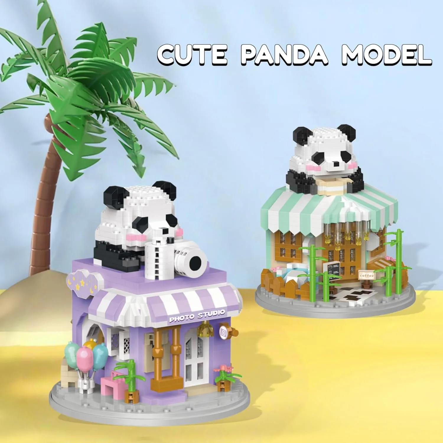Street View Photo Studio Mini Building Blocks,878 Pieces Cute Panda Animal Micro Building Sets,Simulation Architecture Construction Toy,Creative Gifts for Adults Boys Girls 12 