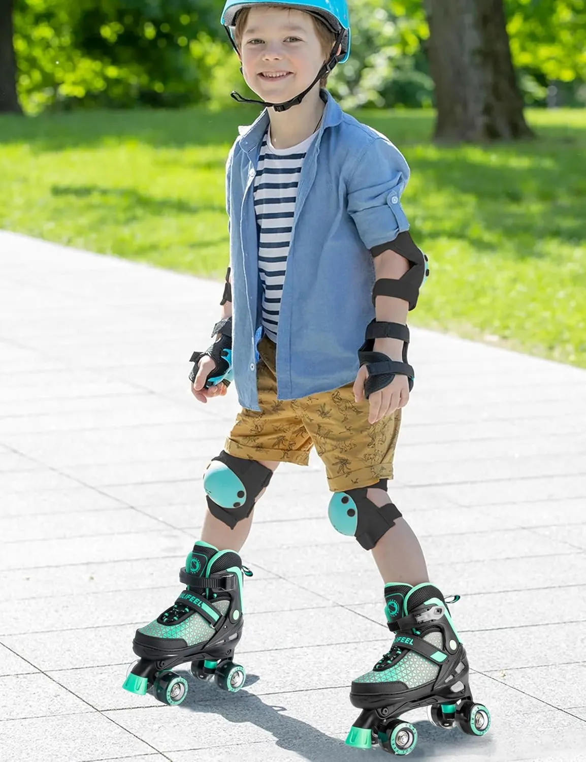 SULIFEEL Roller Skates for Girls Boys Kids,4 Sizes Adjustable Quad Skates with Light up Wheels,Safe Fun Children Skates, Best Gift for Beginners Indoor Outdoor Sports