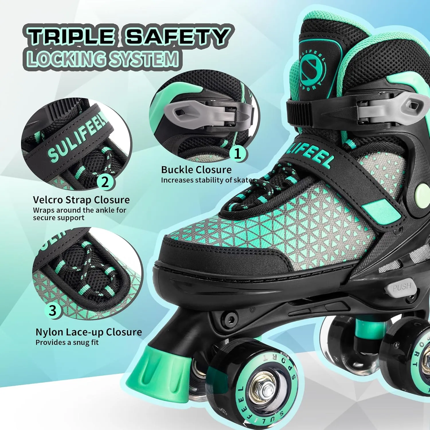 SULIFEEL Roller Skates for Girls Boys Kids,4 Sizes Adjustable Quad Skates with Light up Wheels,Safe Fun Children Skates, Best Gift for Beginners Indoor Outdoor Sports