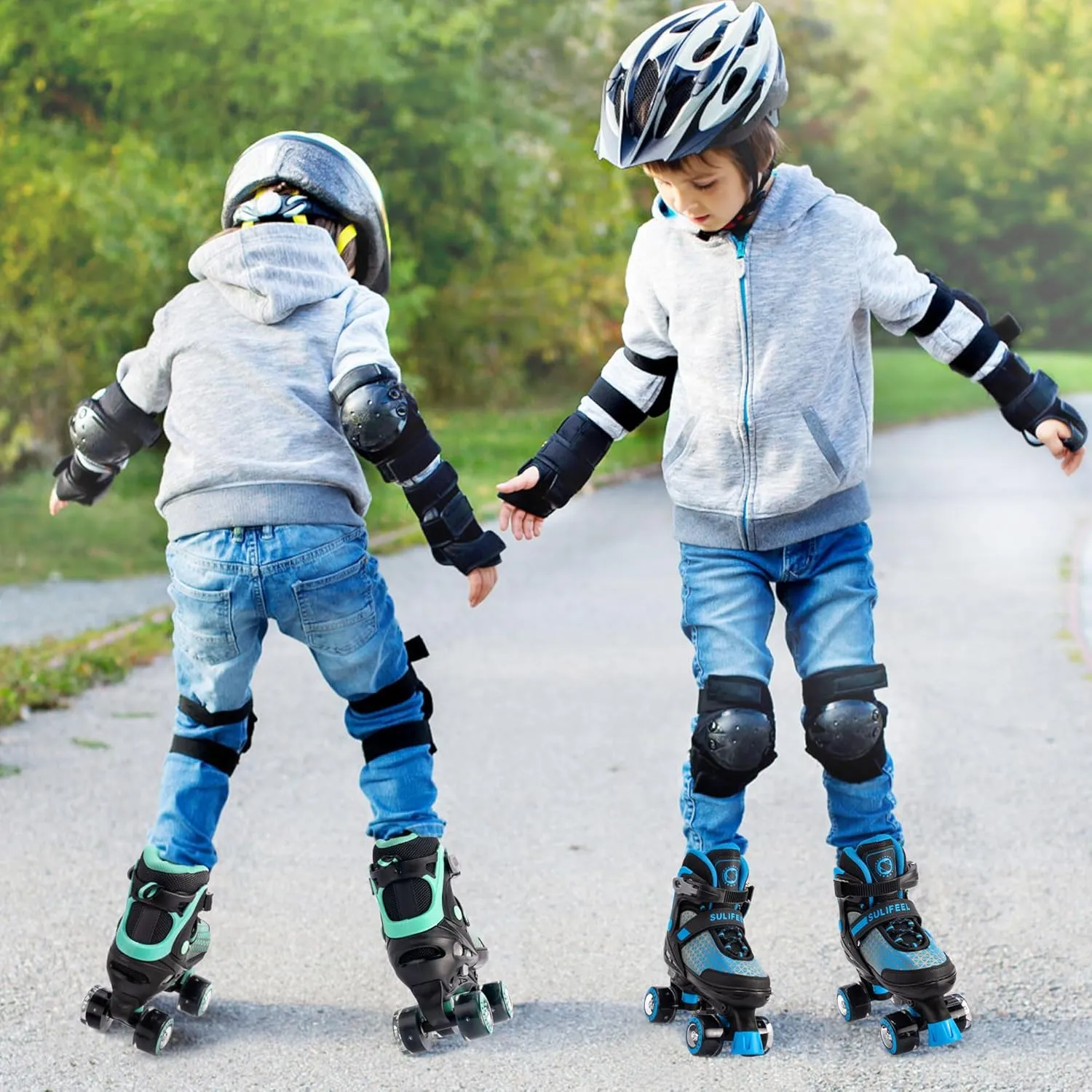 SULIFEEL Roller Skates for Girls Boys Kids,4 Sizes Adjustable Quad Skates with Light up Wheels,Safe Fun Children Skates, Best Gift for Beginners Indoor Outdoor Sports
