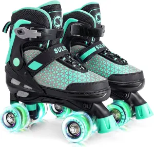 SULIFEEL Roller Skates for Girls Boys Kids,4 Sizes Adjustable Quad Skates with Light up Wheels,Safe Fun Children Skates, Best Gift for Beginners Indoor Outdoor Sports