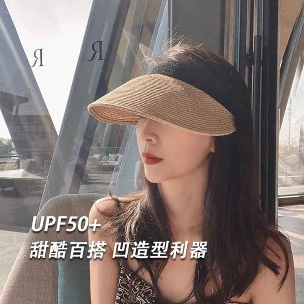 Sun Visor Hats for Women Wide Brim Straw Visors Womens Foldable Beach Visors Summer Packable Ponytail Beach Hat UPF50  Khaki