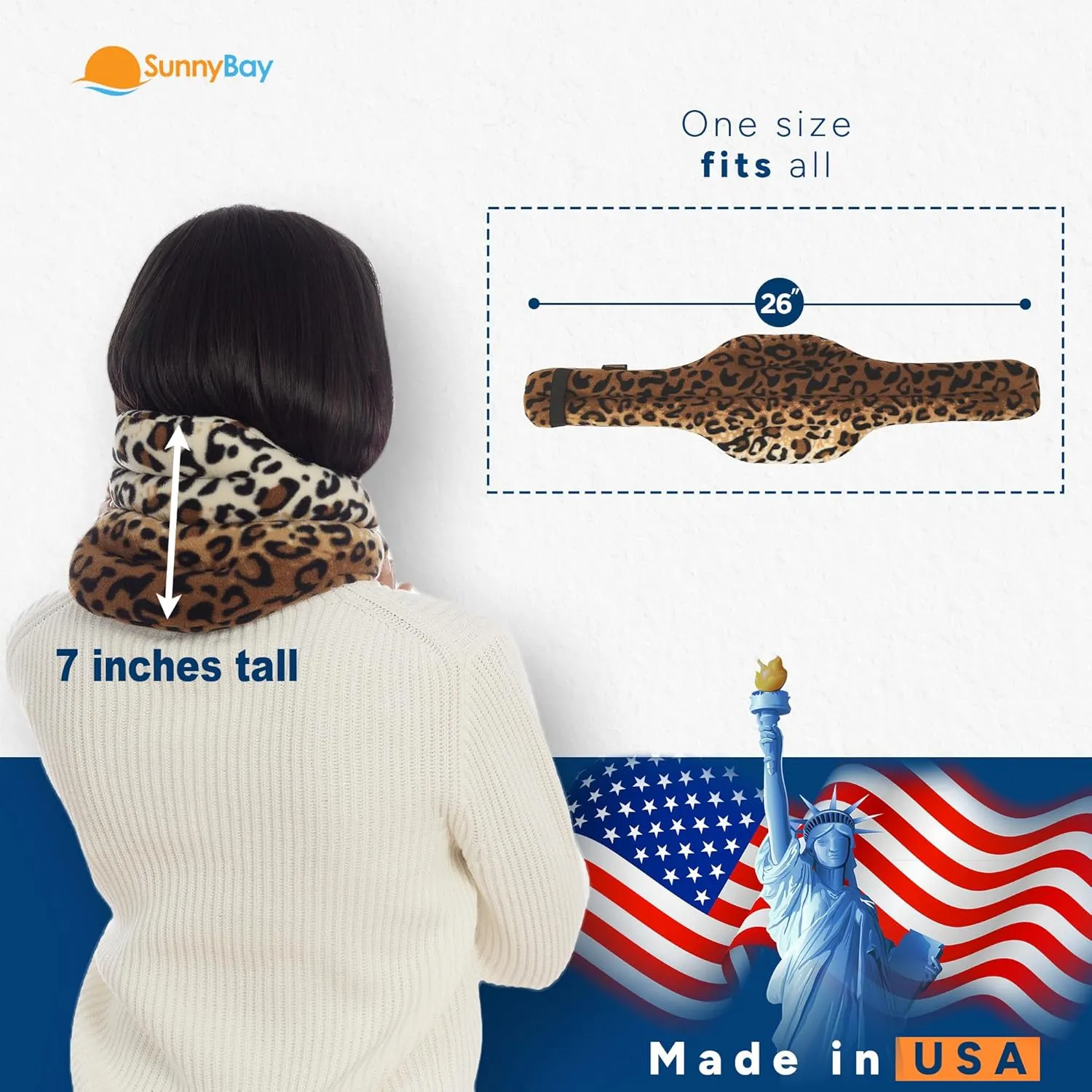 SunnyBay Microwave Heating Pad, Microwavable Heated Neck and Shoulder Wrap, Weighted Hands-Free Beanbag Pack with Wide Neck Coverage, 2.5 lbs, 26 Inches Long-Length, Made in USA, Leopard