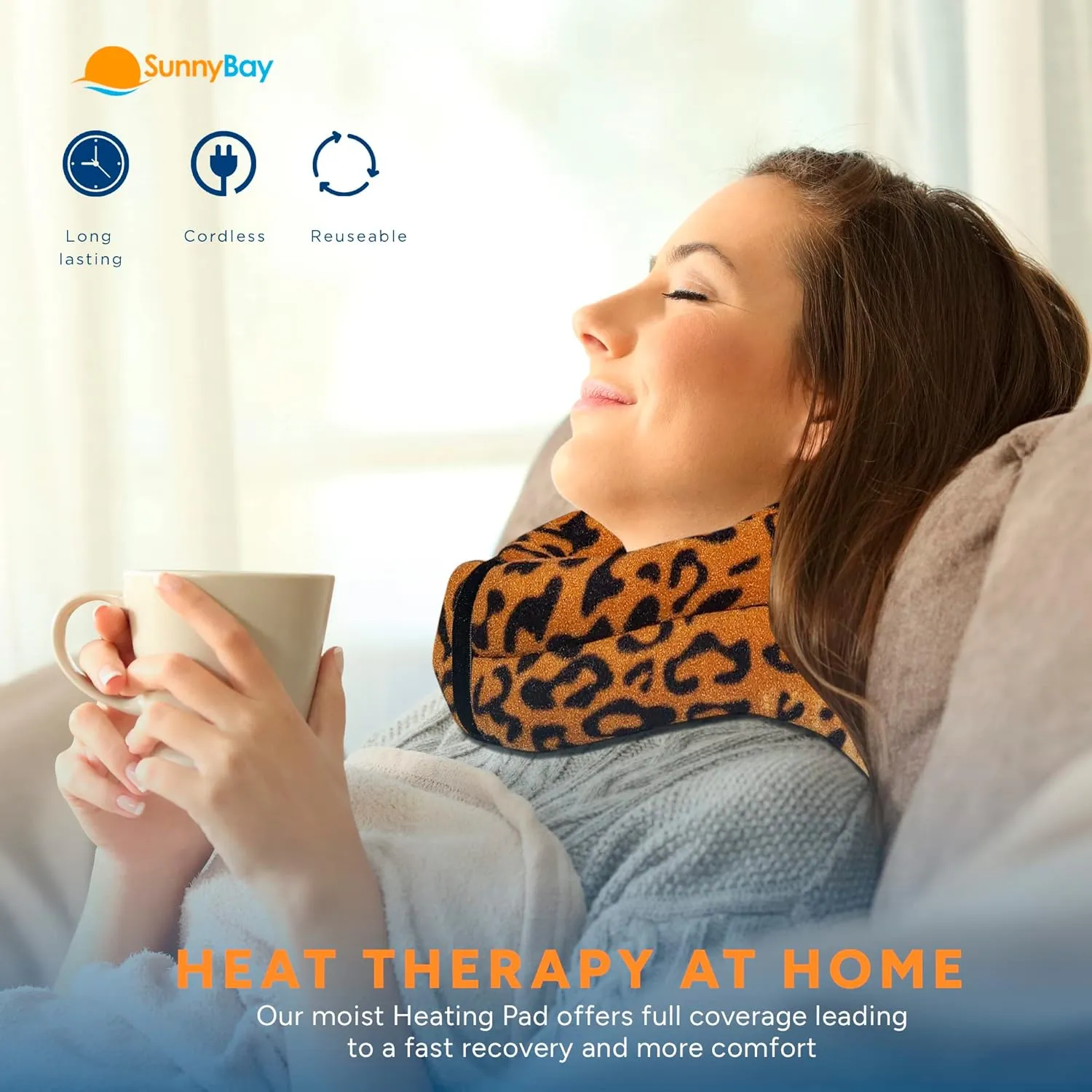 SunnyBay Microwave Heating Pad, Microwavable Heated Neck and Shoulder Wrap, Weighted Hands-Free Beanbag Pack with Wide Neck Coverage, 2.5 lbs, 26 Inches Long-Length, Made in USA, Leopard